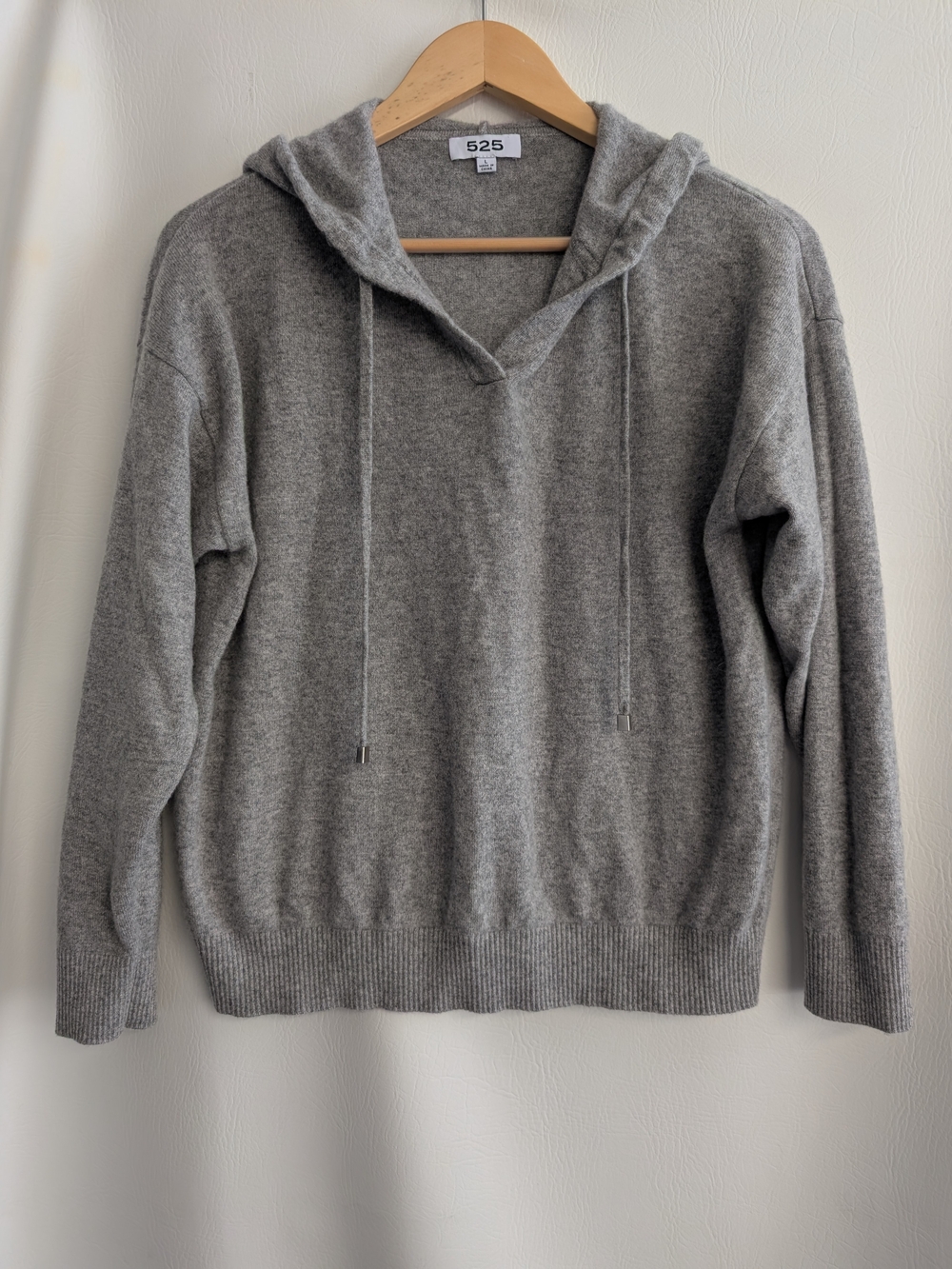 525 America Heather Gray Cashmere V-Neck Hooded Pullover Sweater - L